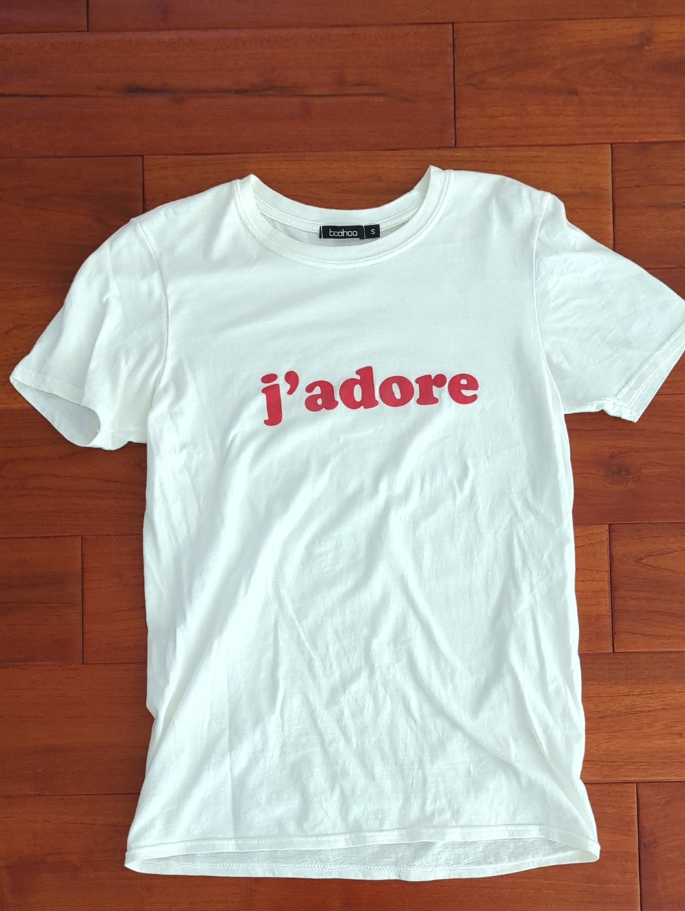 Boohoo White Tee with Red "j'adore" Graphic